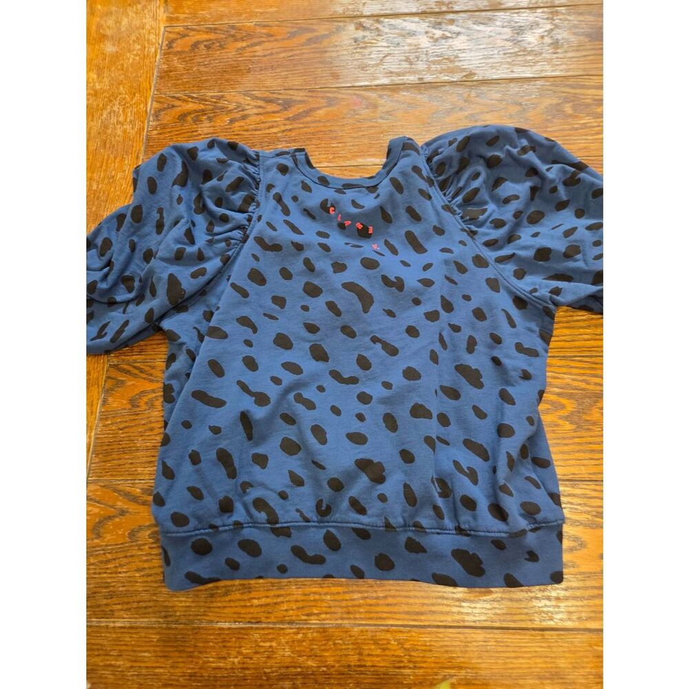 Clare V puff sleeve Jaguar print Blue&black sweatshirt size Medium - Picture 5 of 5